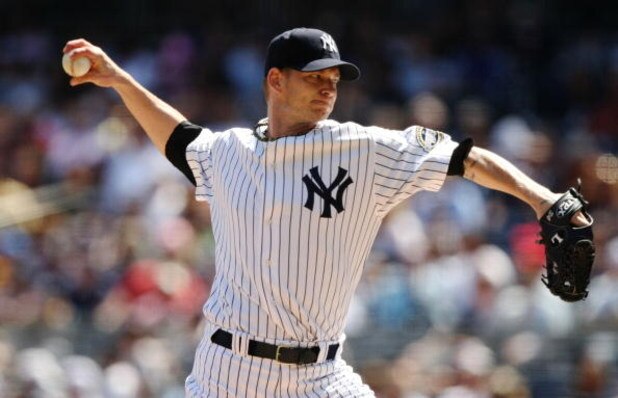 NEW YORK - AUGUST 27:  Pitcher A.J. Burnett #34 of the New York Yankees throws a pitch against the Texas Rangers during the MLB game on August 27, 2009 at Yankees Stadium in the Bronx borough of New York City. (Photo by Al Bello/Getty Images)