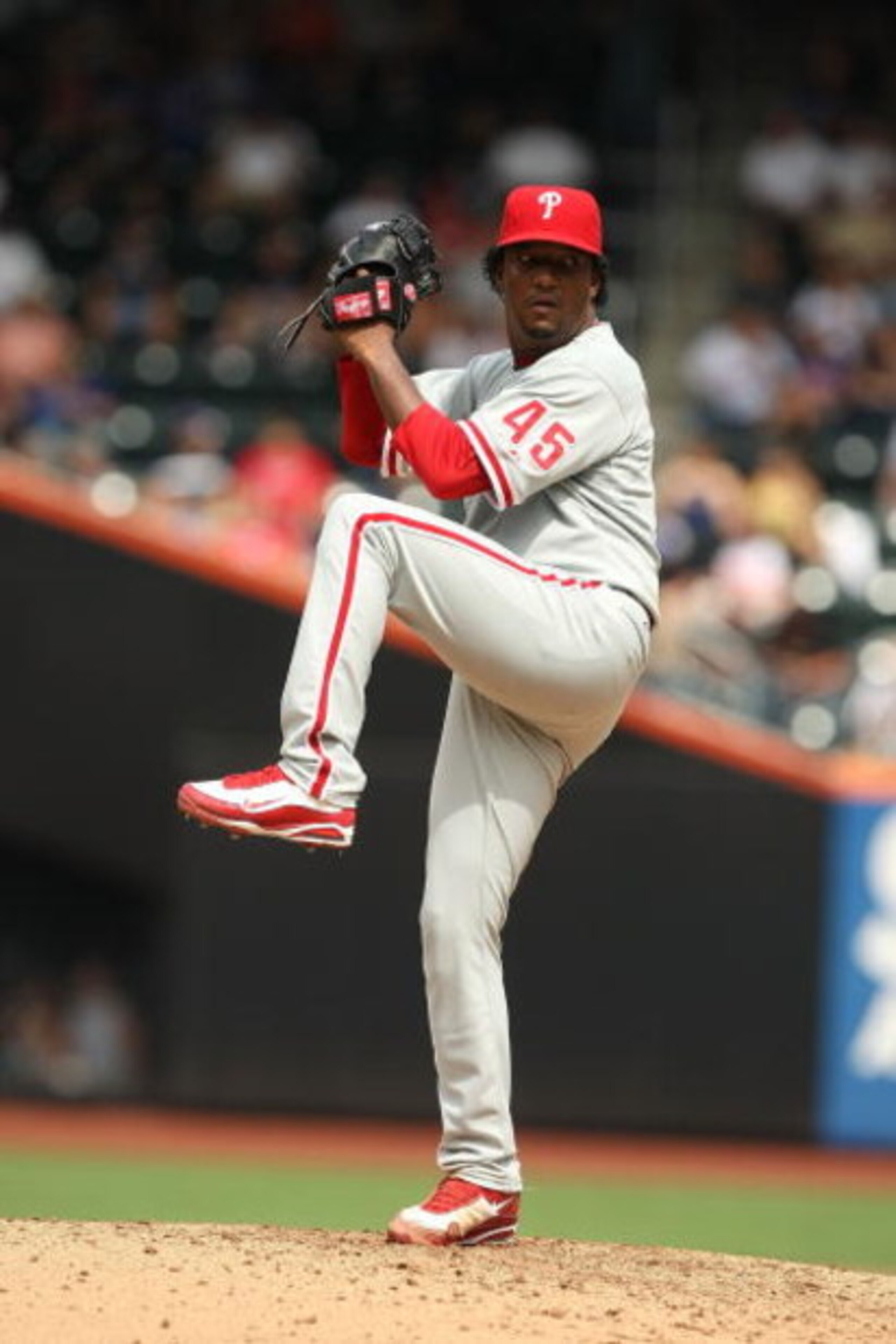 NEW YORK - AUGUST 23: Pedro Martinez #45 of the Philadelphia Phillies pitches against The New York Mets during their game on August 23, 2009 at Citi Field in the Flushing neighborhood of the Queens borough of New York City. (Photo by Al Bello/Getty Imag NEW YORK - AUGUST 23: Pedro Martinez #45 of the Philadelphia Phillies pitches against The New York Mets during their game on August 23, 2009 at Citi Field in the Flushing neighborhood of the Queens borough of New York City. (Photo by Al Bello/Getty Imag