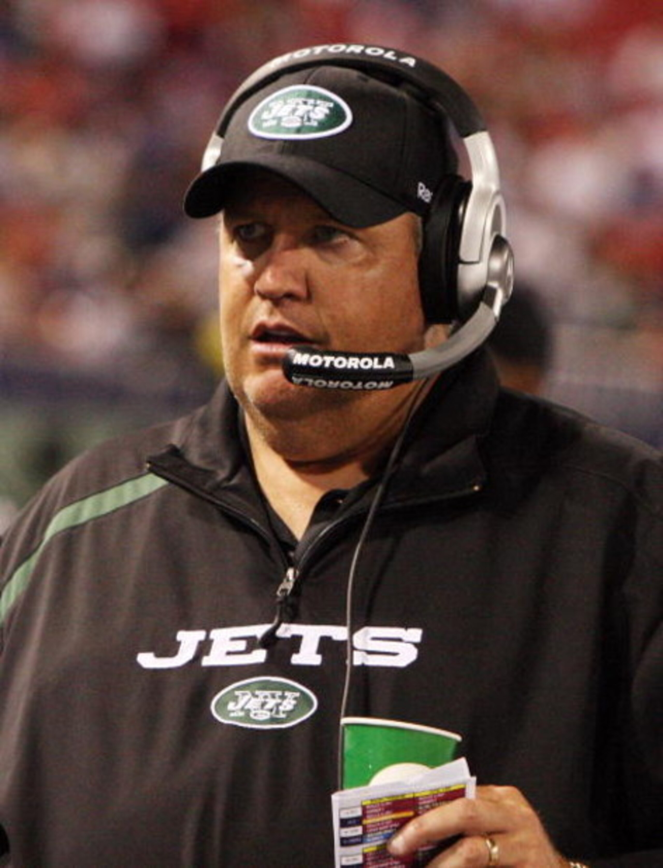 EAST RUTHERFORD, NJ - AUGUST 29:  Head coach Rex Ryan of the New York Jets looks on against the New York Giants on August 29, 2009 at Giants Stadium in East Rutherford, New Jersey.  (Photo by Jim McIsaac/Getty Images)
