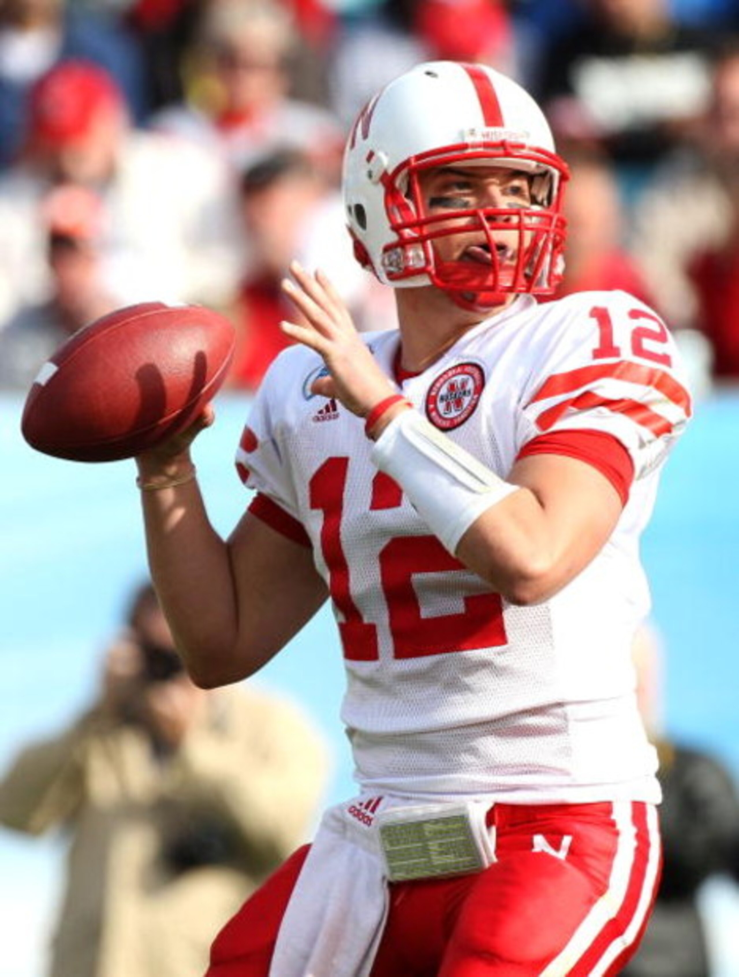 JACKSONVILLE, FL - JANUARY 1:  Quarterback Joe Ganz #12 of the Nebraska Cornhuskers attempts a pass during the Konica Minolta Gator Bowl against the Clemson Tigers at Jacksonville Municipal Stadium January 1, 2009 in Jacksonville, Florida.  (Photo by Sam 