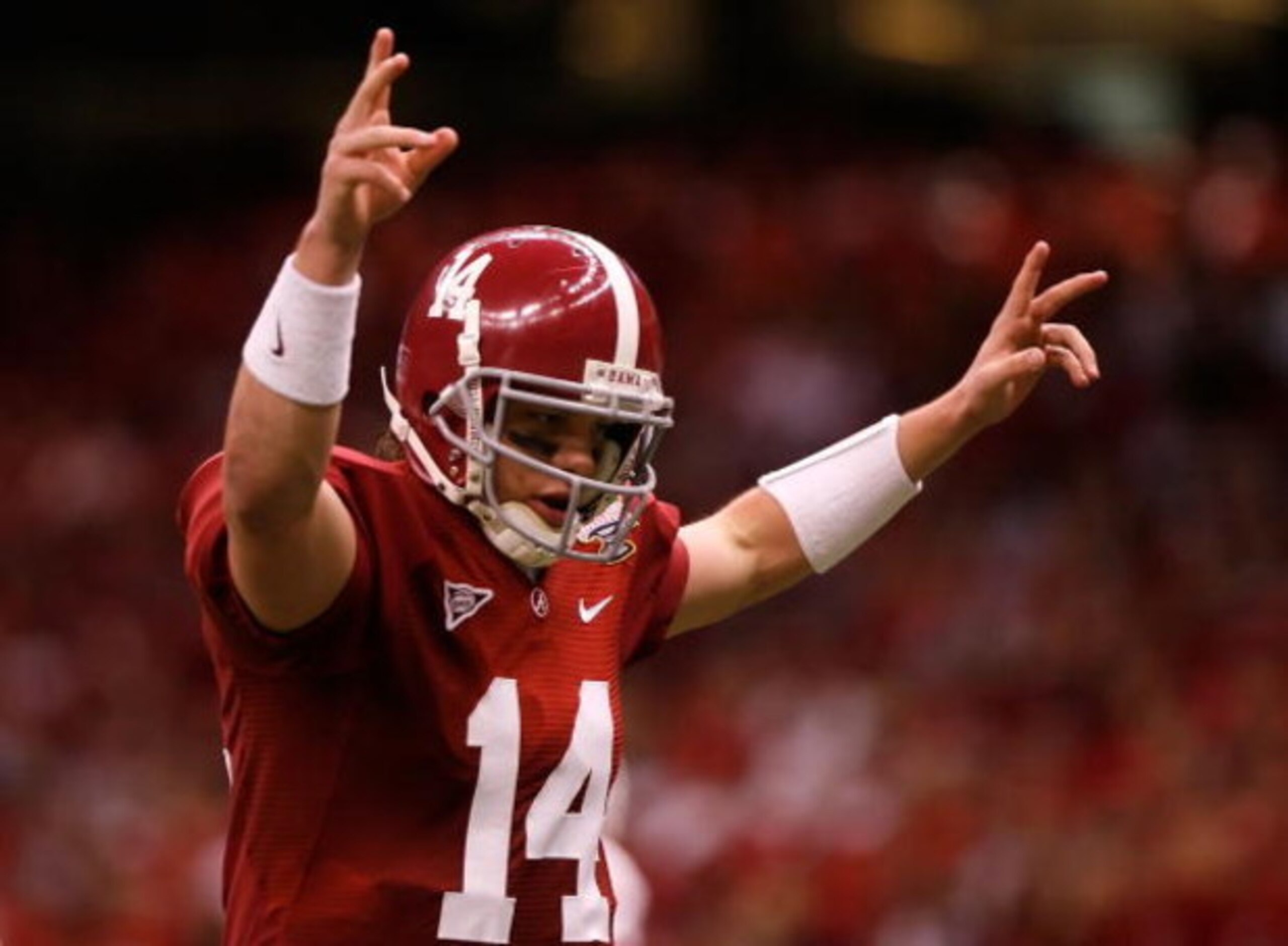 NEW ORLEANS - JANUARY 02:  Quarterback John Parker Wilson #14 of the Alabama Crimson Tide reacts in the third quarter against the Utah Utes during the 75th Allstate Sugar Bowl at the Louisiana Superdome on January 2, 2009 in New Orleans, Louisiana.  (Phot