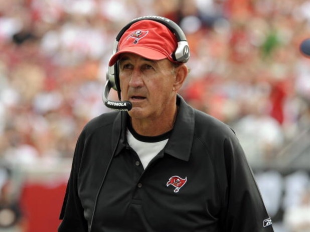 TAMPA, FL -  DECEMBER 30: Defensive coordinator Monte Kiffin of the Tampa Bay Buccaneers watches play against the Carolina Panthers at Raymond James Stadium  on December 30, 2007 in Tampa, Florida.  The Panthers won 31 - 23. (Photo by Al Messerschmidt/Get