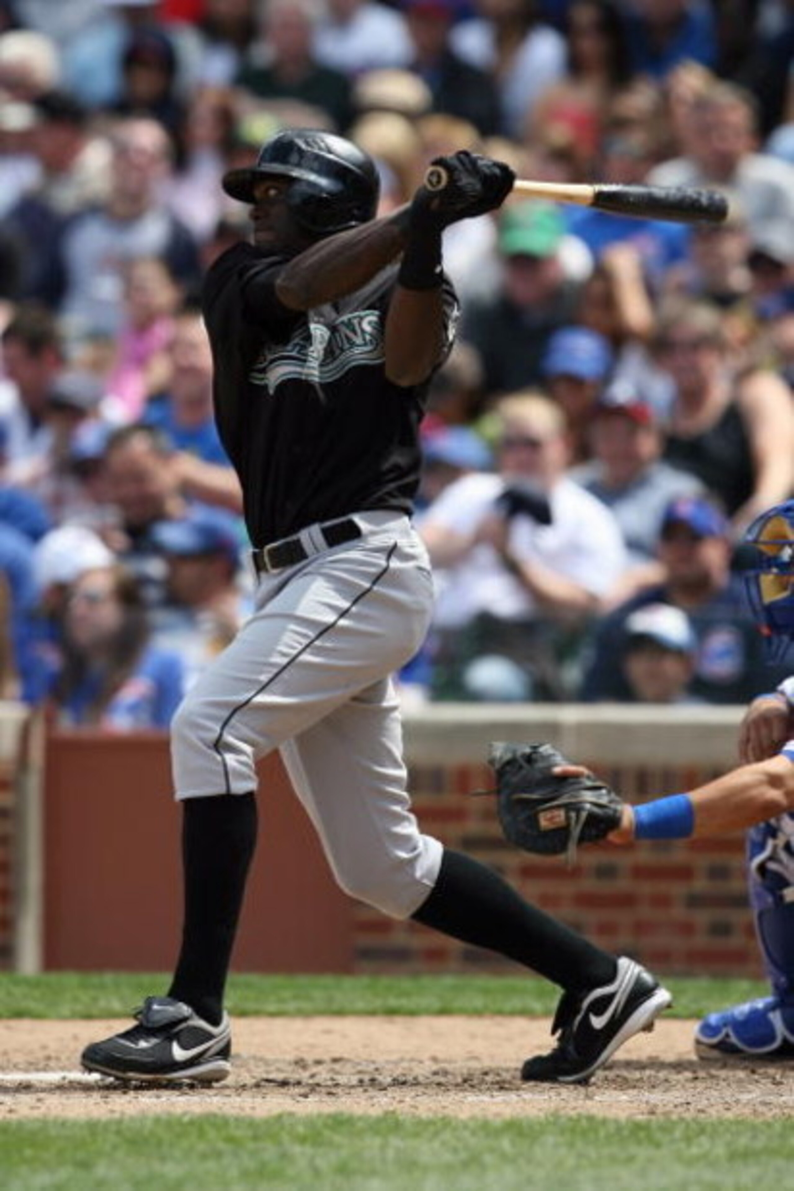 CHICAGO - MAY 2:  Cameron Maybin #24 of the Florida Marlins bats against the Chicago Cubs during the game on May 2, 2009 at Wrigley Field in Chicago, Illinois. (Photo by Jonathan Daniel/Getty Images) 
