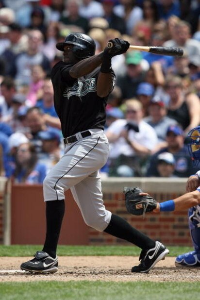 CHICAGO - MAY 2:  Cameron Maybin #24 of the Florida Marlins bats against the Chicago Cubs during the game on May 2, 2009 at Wrigley Field in Chicago, Illinois. (Photo by Jonathan Daniel/Getty Images) 