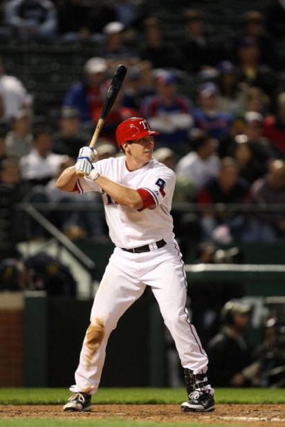 ARLINGTON, TX - APRIL 13:  Taylor Teagarden #2 of the Texas Rangers on April 13, 2009 at Rangers Ballpark in Arlington, Texas.  (Photo by Ronald Martinez/Getty Images)