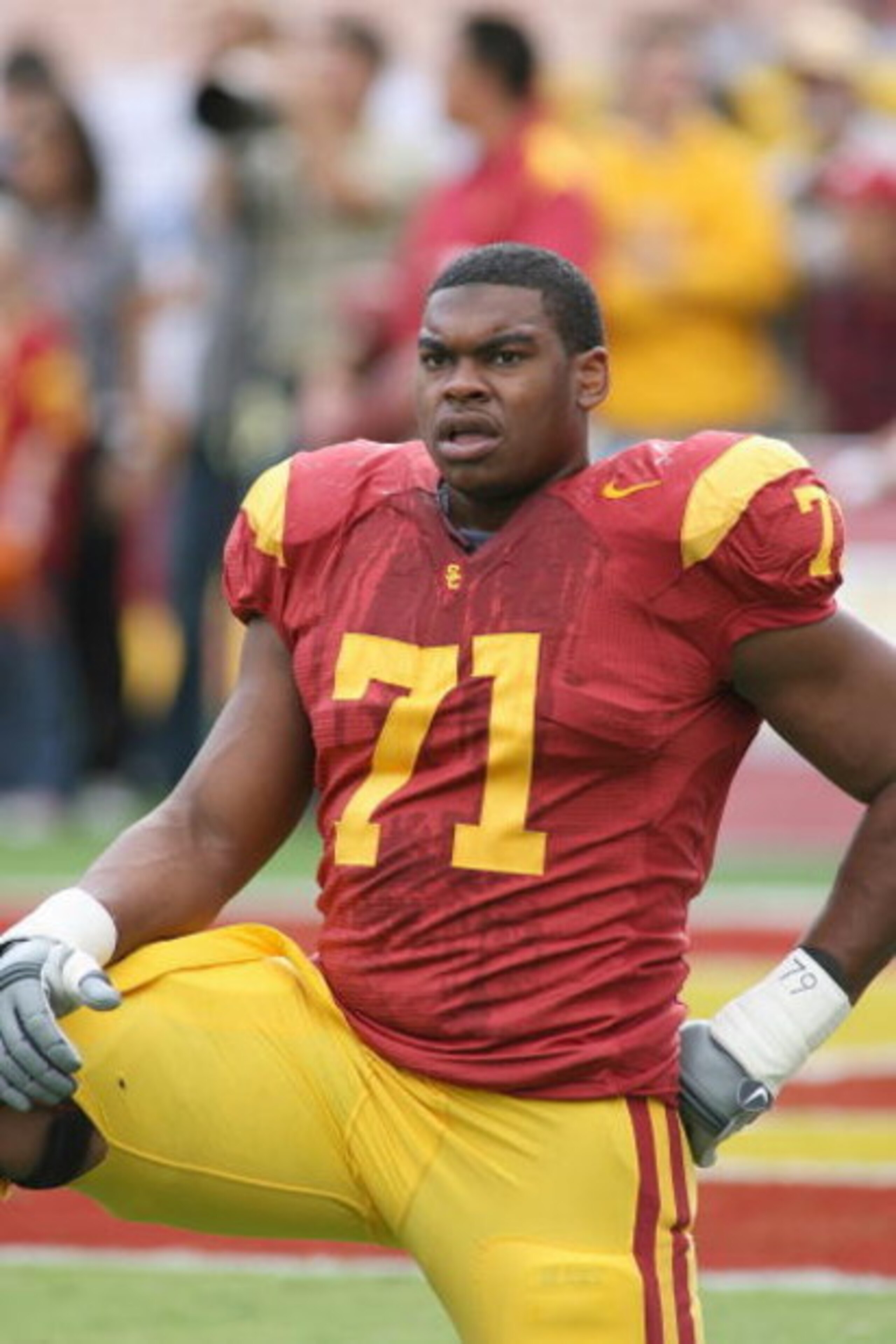 LOS ANGELES - OCTOBER 4:  Charles Brown of the USC Trojans looks on before the game against the Oregon Ducks on October 4, 2008 at the Los Angeles Memorial Coliseum in Los Angeles, California.  USC won 44-10.  (Photo by Jeff Golden/Getty Images)