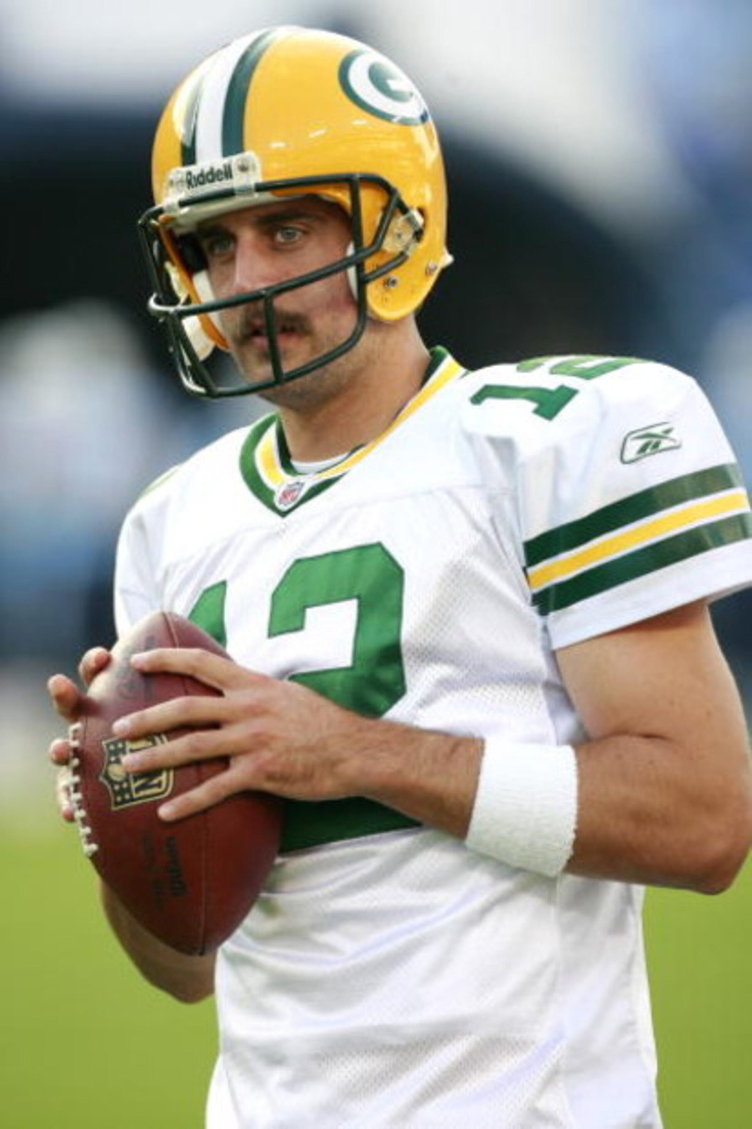 NASHVILLE, TN - SEPTEMBER 3: Aaron Rodgers #12 of the Green Bay Packers looks on during pregame warmups against the Tennessee Titans during a preseason NFL game at LP Field on September 3, 2009 in Nashville, Tennessee. (Photo by Joe Murphy/Getty Images)