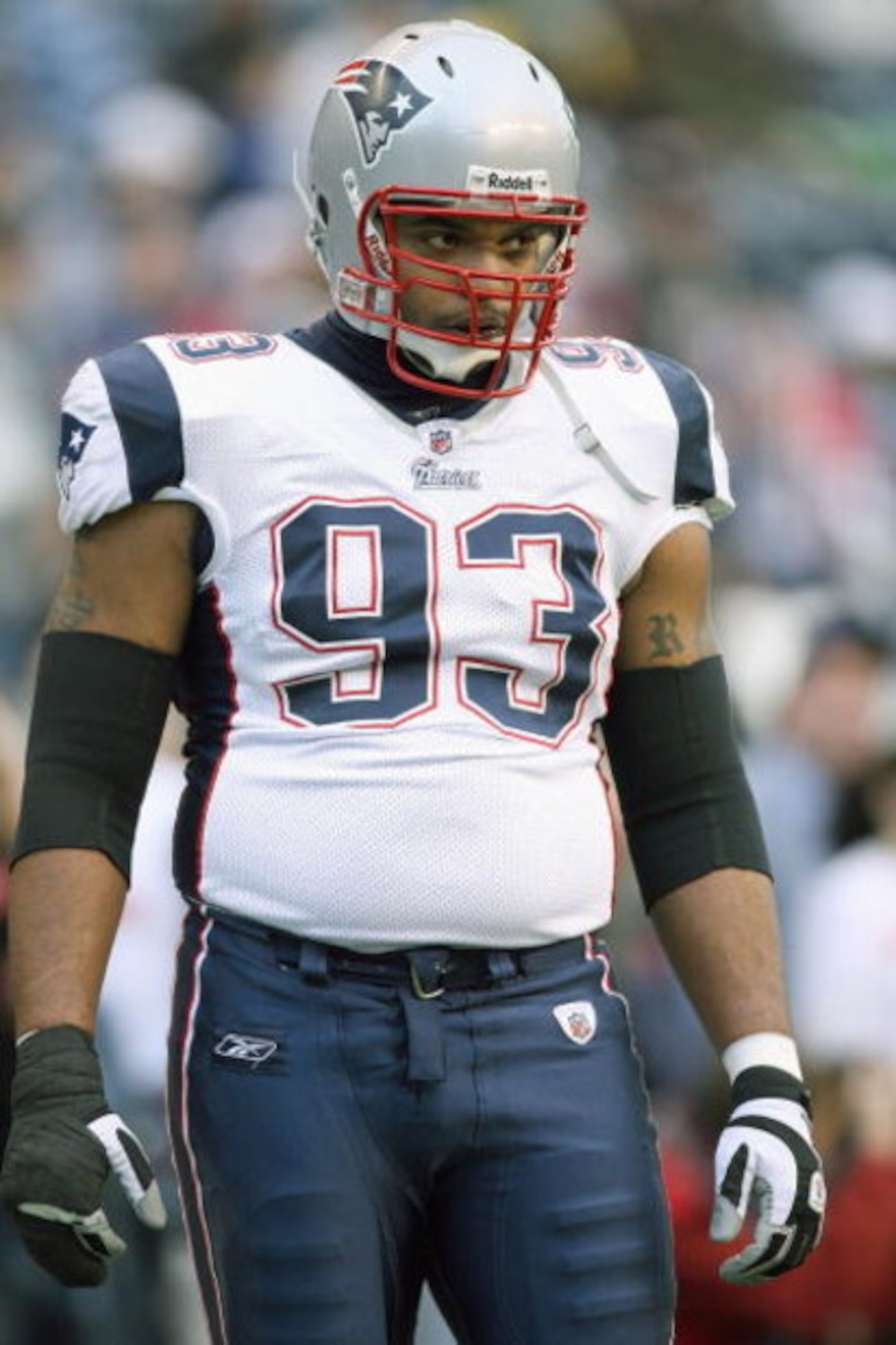 SEATTLE - DECEMBER 07:  Richard Seymour #93 of the New England Patriots warms-up on the field before the game against the Seattle Seahawks on December 7, 2008 at Qwest Field in Seattle, Washington. The Patriots defeated the Seahawks 24-21. (Photo by Otto 