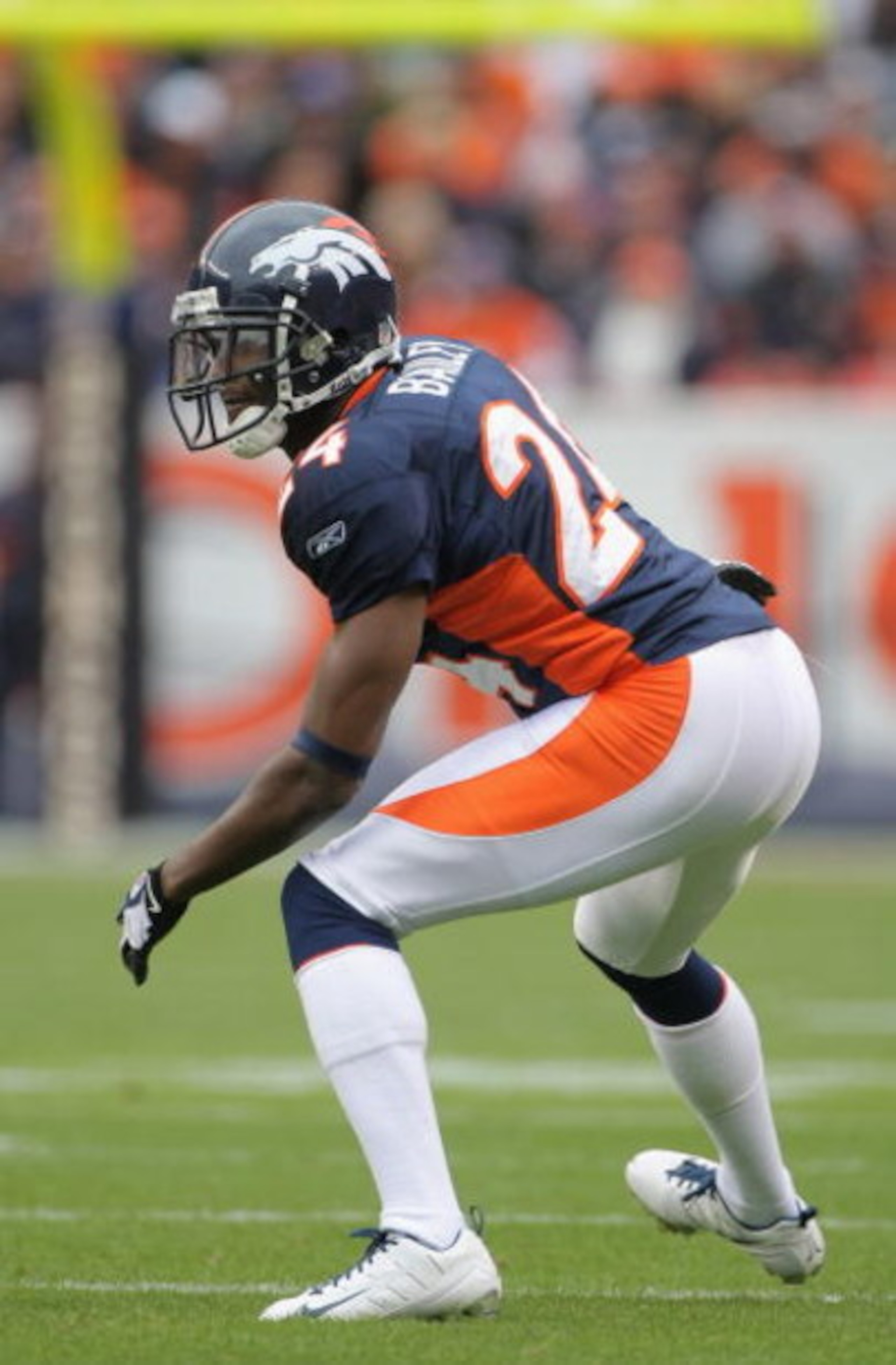 DENVER - OCTOBER 12:  Cornerback Champ Bailey #24 of the Denver Broncos lines up against the Jacksonville Jaguars during NFL action at Invesco Field at Mile High on October 12, 2008 in Denver, Colorado. The Jaguars defeated the Broncos 24-17.  (Photo by D
