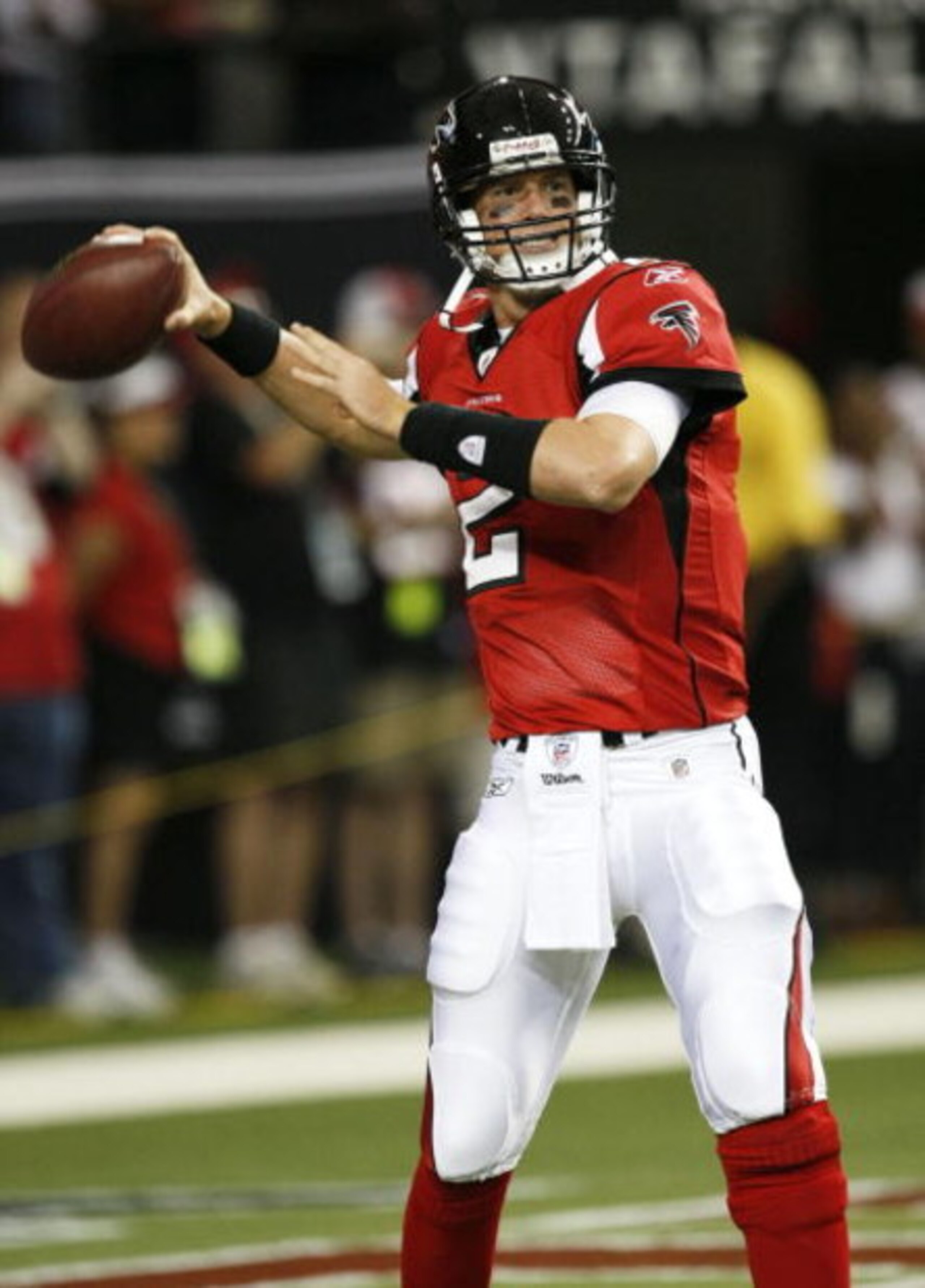 ATLANTA - AUGUST 29: Quarterback Matt Ryan #2 of the Atlanta Falcons drops back to pass during pre-game warmups before the game against the San Diego Chargers at the Georgia Dome on August 29, 2009 in Atlanta, Georgia. The Falcons beat the Chargers 27-2 ATLANTA - AUGUST 29: Quarterback Matt Ryan #2 of the Atlanta Falcons drops back to pass during pre-game warmups before the game against the San Diego Chargers at the Georgia Dome on August 29, 2009 in Atlanta, Georgia. The Falcons beat the Chargers 27-2