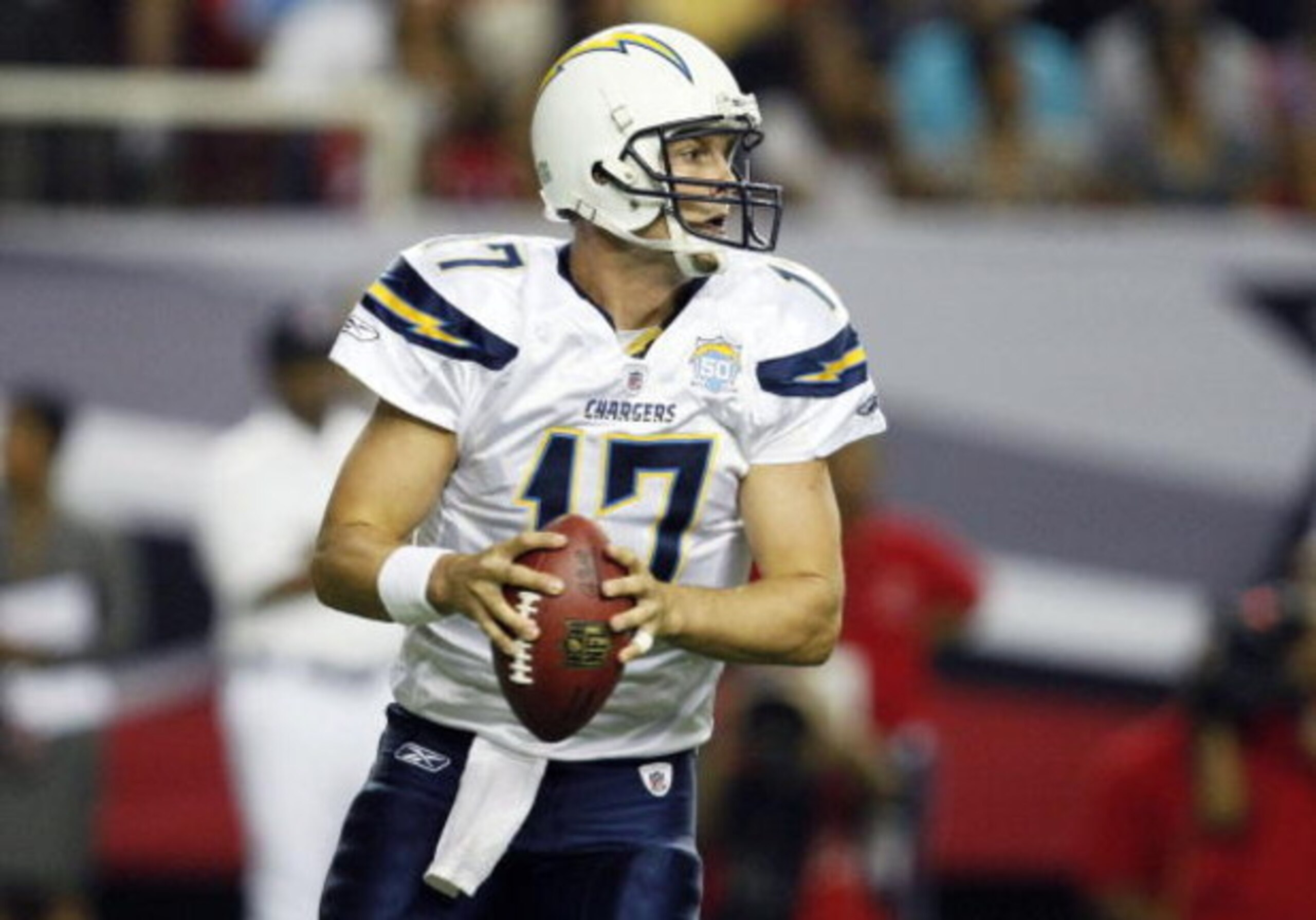 ATLANTA - AUGUST 29: Quarterback Philip Rivers #17 of the San Diego Chargers drops back to pass during the game against the Atlanta Falcons at the Georgia Dome on August 29, 2009 in Atlanta, Georgia. The Falcons beat the Chargers 27-24. (Photo by Mike ATLANTA - AUGUST 29: Quarterback Philip Rivers #17 of the San Diego Chargers drops back to pass during the game against the Atlanta Falcons at the Georgia Dome on August 29, 2009 in Atlanta, Georgia. The Falcons beat the Chargers 27-24. (Photo by Mike