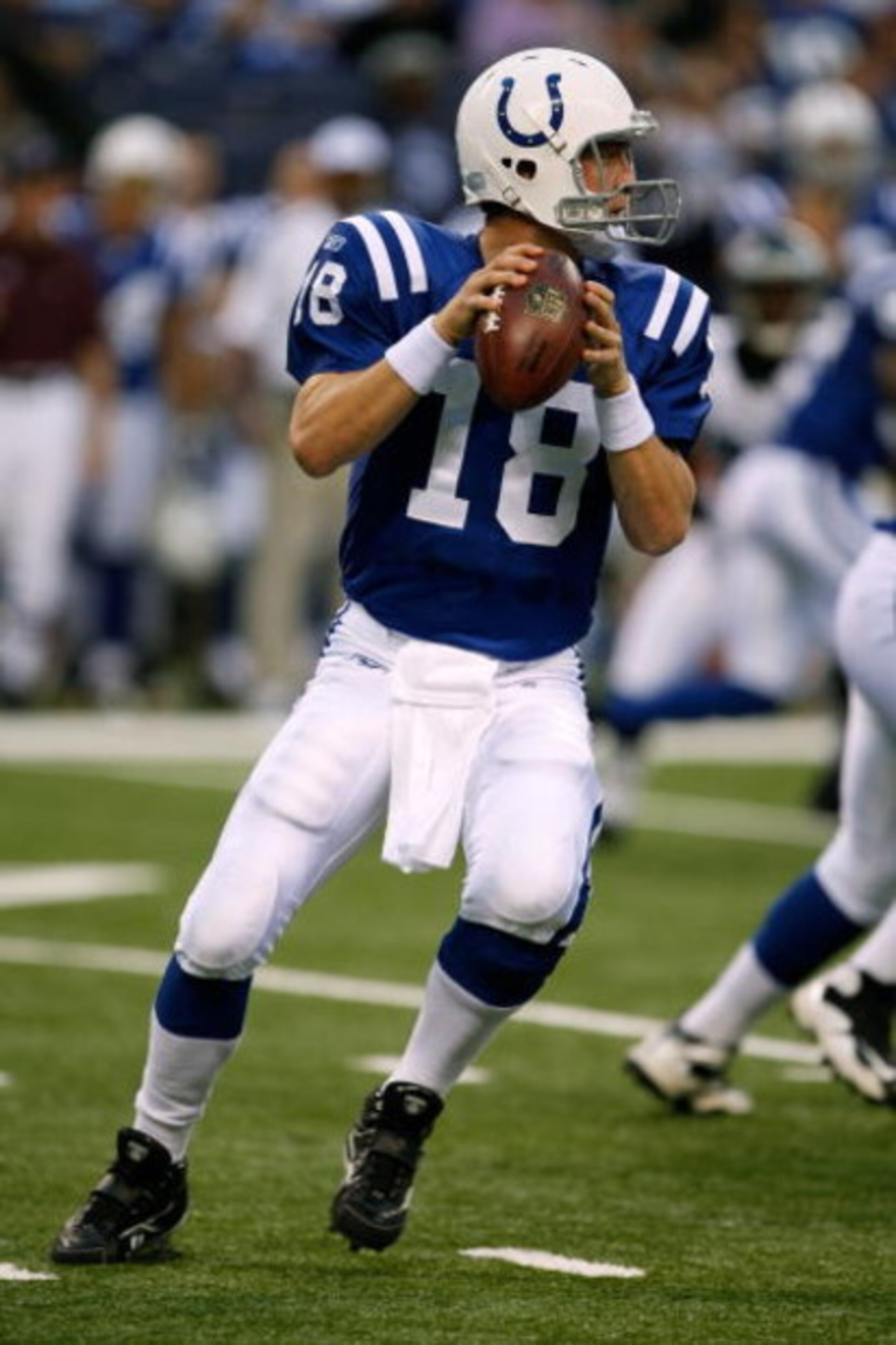 INDIANAPOLIS, IN - AUGUST 20: Quarterback Peyton Manning #18 of the Indianapolis Colts drops back to pass the football against the Philadelphia Eagles at Lucas Oil Stadium on August 20, 2009 in Indianapolis, Indiana. (Photo by Scott Boehm/Getty Images) INDIANAPOLIS, IN - AUGUST 20: Quarterback Peyton Manning #18 of the Indianapolis Colts drops back to pass the football against the Philadelphia Eagles at Lucas Oil Stadium on August 20, 2009 in Indianapolis, Indiana. (Photo by Scott Boehm/Getty Images)