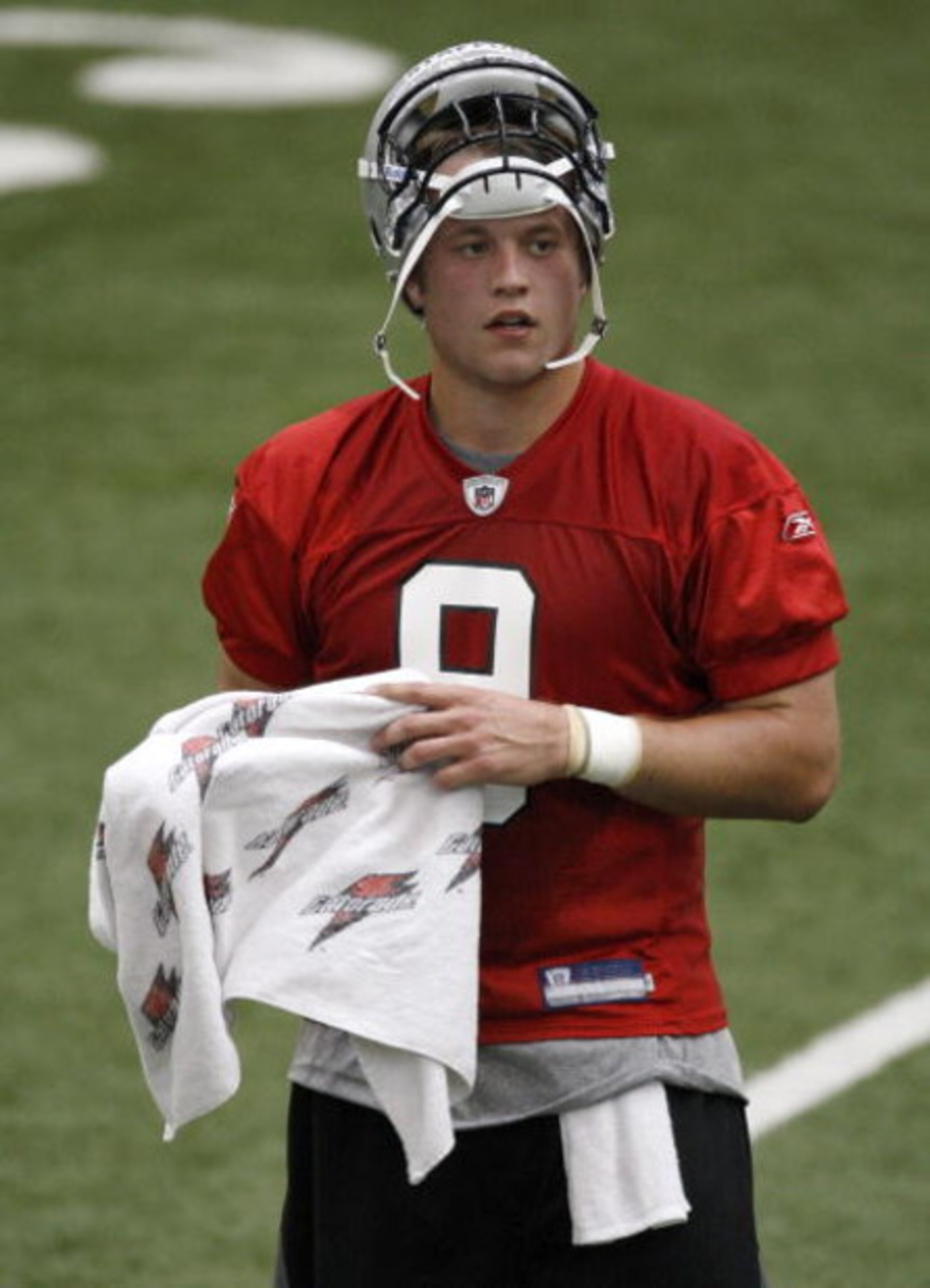 ALLEN PARK, MI - MAY 01:  Matt Stafford #9 of the Detroit Lions looks on during rookie orientation camp at the Detroit Lions Headquarters and Training Facility on May 1, 2009 in Allen Park, Michigan.  (Photo by Gregory Shamus/Getty Images)