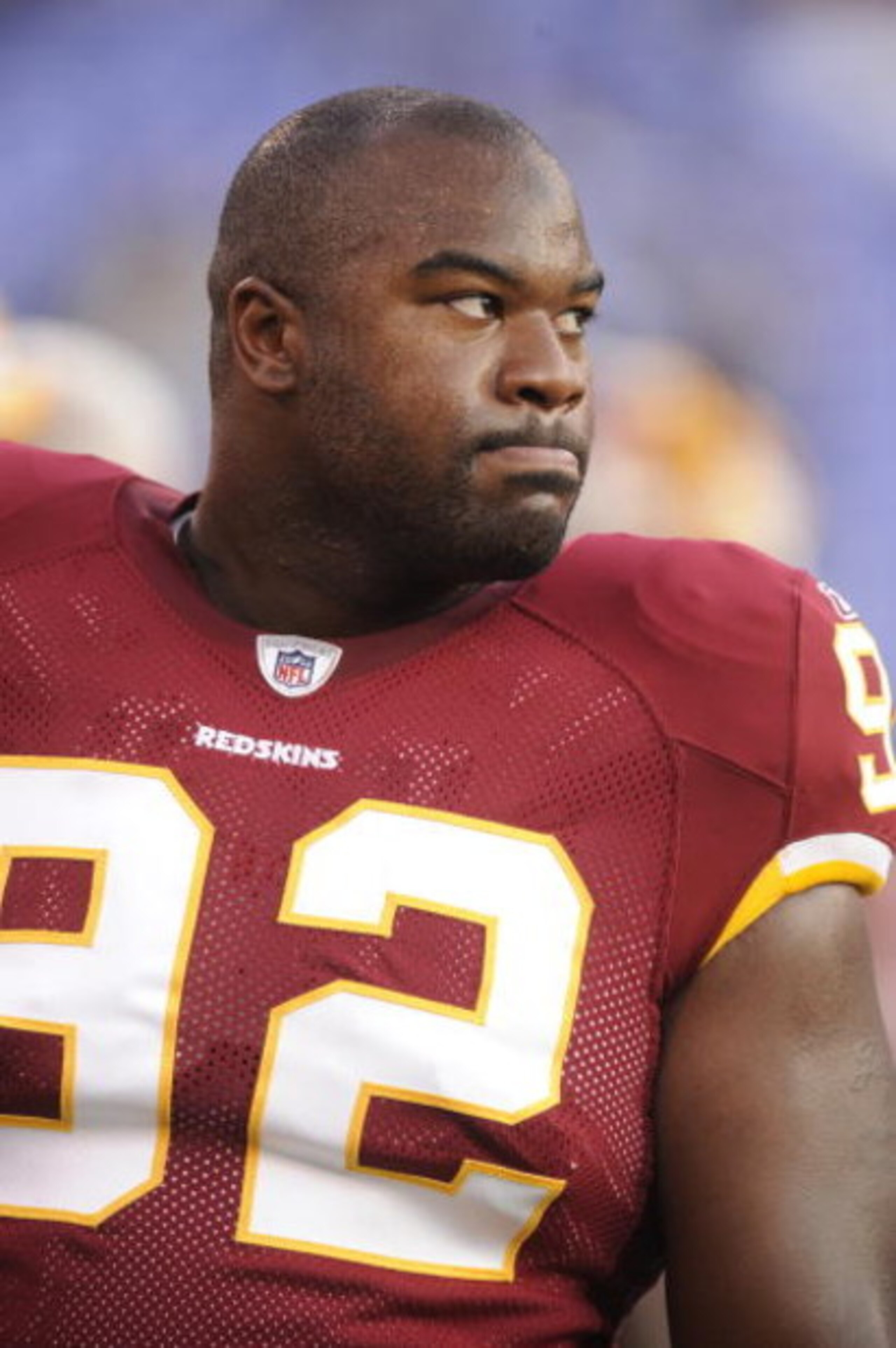 BALTIMORE, MD - AUGUST 13:  Albert Haynesworth #92 of the Washington Redskins looks on before a NFL preseason football game against the Baltimore Ravens on August 13, 2009 at M & T Bank Stadium in Baltimore, Maryland.   (Photo by Mitchell Layton/Getty Ima