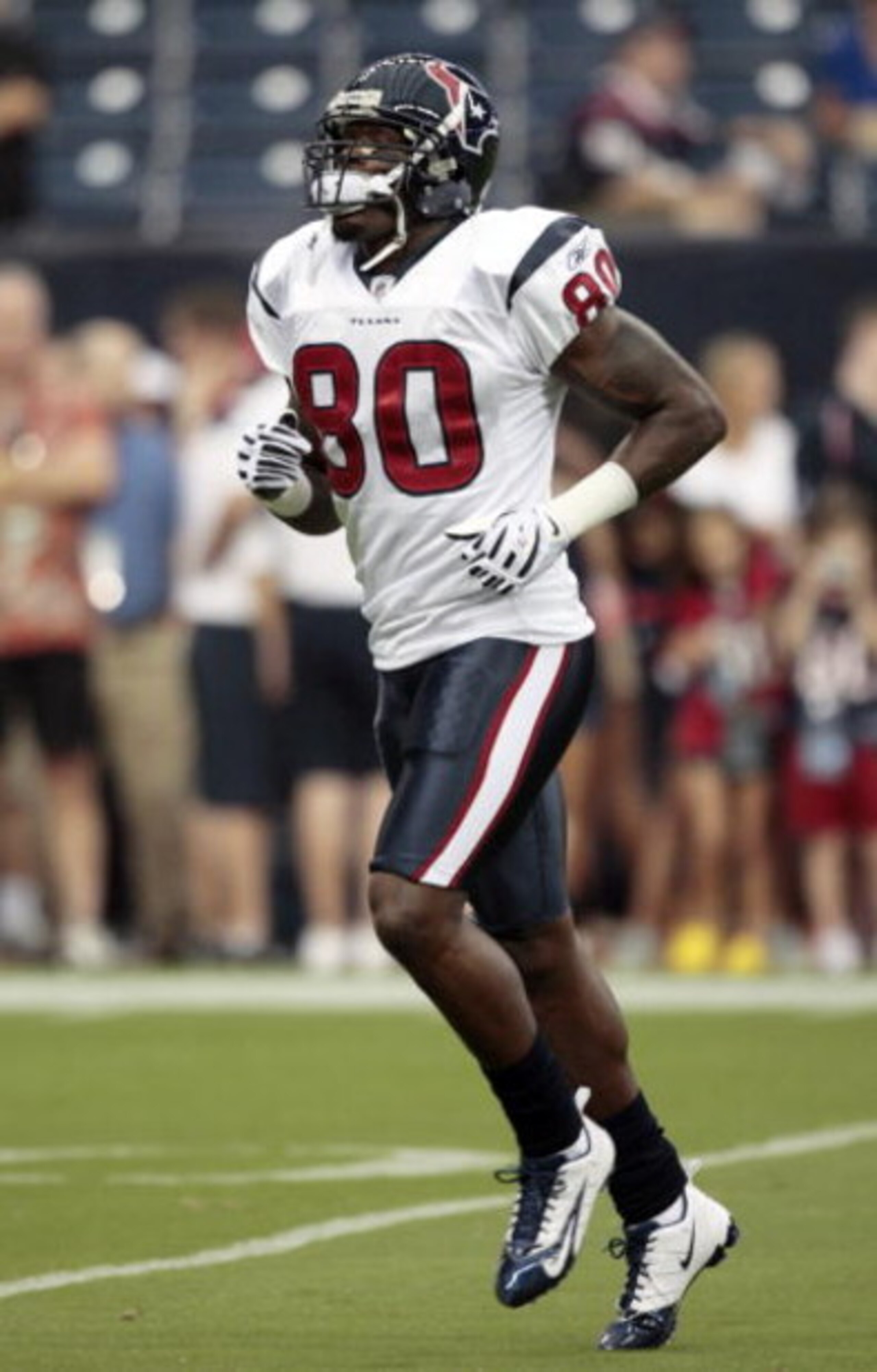 HOUSTON - AUGUST 22:  Wide receiver Andre Johnson #80 of the Houston Texans runs during warmups before the game against the New Orleans Saints on August 22, 2009 in Houston, Texas.  (Photo by Bob Levey/Getty Images)