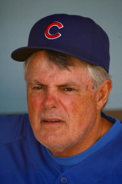 LOS ANGELES, CA - AUGUST 22:  Chicago Cubs manager Lou Piniella looks on during batting practice prior to the game against the Los Angeles Dodgers at Dodger Stadium on August 22, 2009 in Los Angeles, California. The Dodgers defeated the Cubs 2-0.  (Photo 