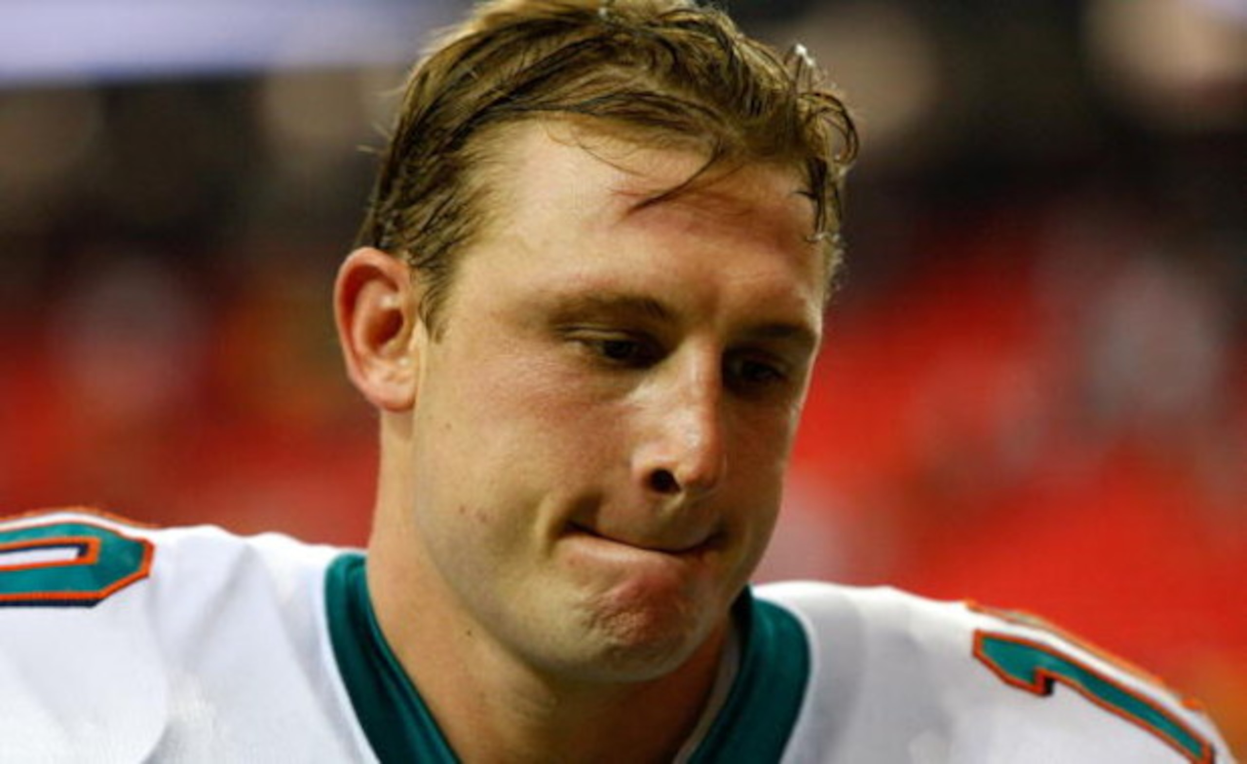 ATLANTA - SEPTEMBER 13:  Quarterback Chad Pennington #10 of the Miami Dolphins walks off the field after their 19-7 loss to the Atlanta Falcons at Georgia Dome on September 13, 2009 in Atlanta, Georgia.  (Photo by Kevin C. Cox/Getty Images)