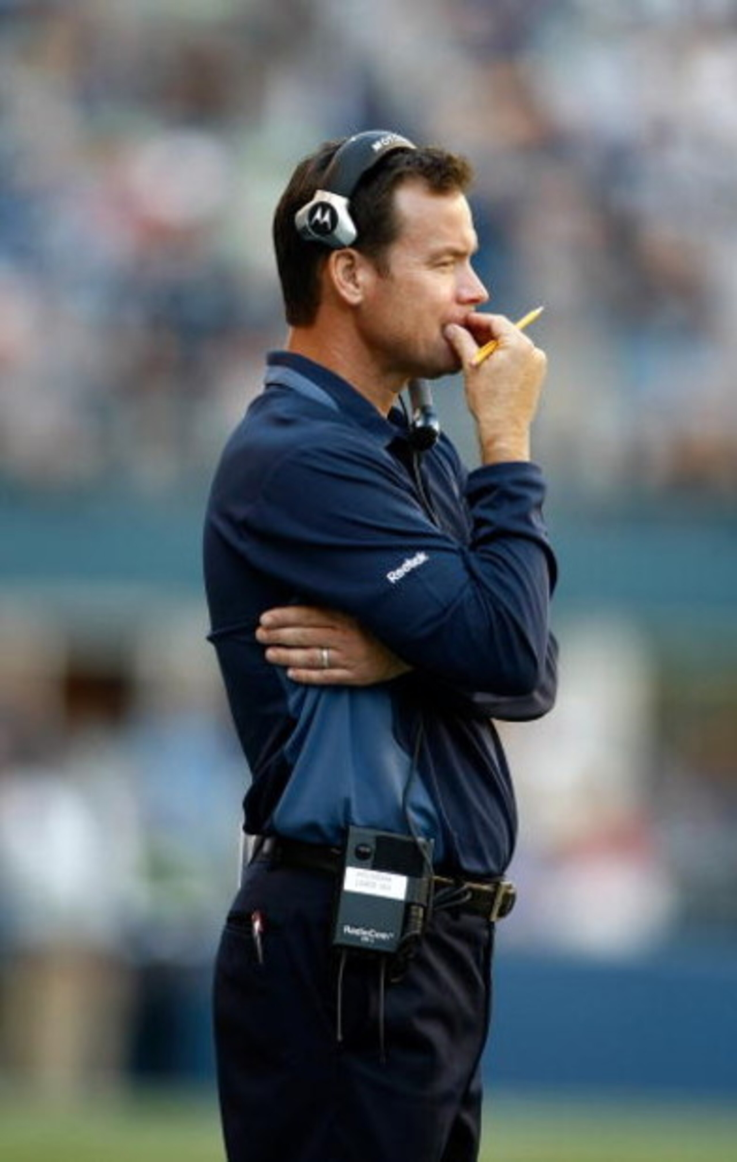 SEATTLE , WA - SEPTEMBER 13:  Head Coach Jim Mora of the Seattle Seahawks stands on the side line agains the St. Louis Rams at Qwest Field on September 13, 2009 in Seattle, Washington.  (Photo by Jonathan Ferrey/Getty Images)