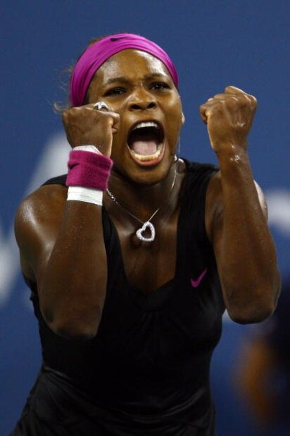 NEW YORK - SEPTEMBER 08:  Serena Williams celebrates match point against Flavia Pennetta of Italy during day nine of the 2009 U.S. Open at the USTA Billie Jean King National Tennis Center on September 8, 2009 in the Flushing neighborhood of the Queens bor