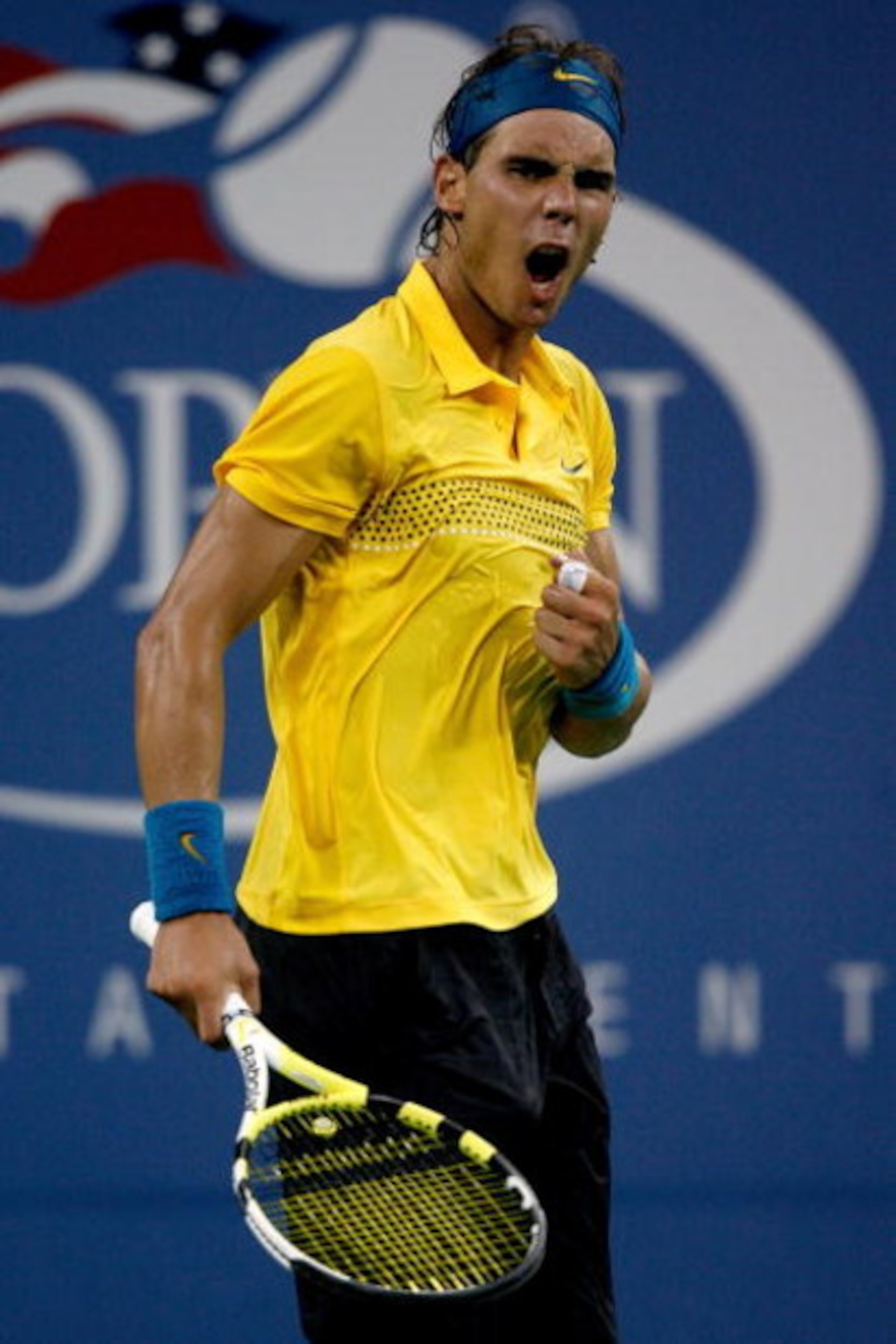 NEW YORK - SEPTEMBER 08:  Rafael Nadal of Spain reacts to a point against Gael Monfils of France during day nine of the 2009 U.S. Open at the USTA Billie Jean King National Tennis Center on September 8, 2009 in the Flushing neighborhood of the Queens boro
