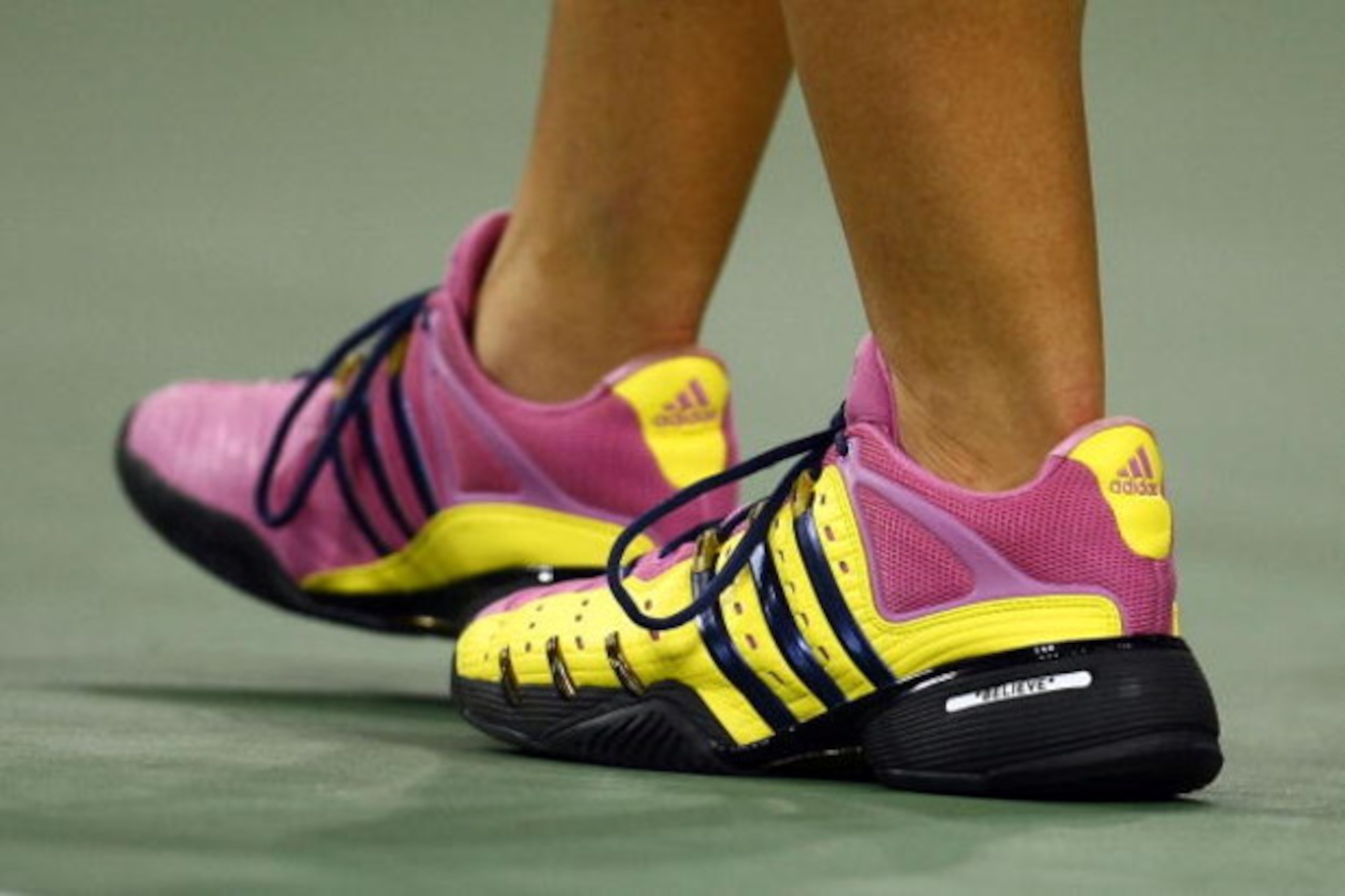 NEW YORK - SEPTEMBER 09:  A shot of Melanie Oudin's tennis shoes during her match against Caroline Wozniacki of Denmark during day ten of the 2009 U.S. Open at the USTA Billie Jean King National Tennis Center on September 9, 2009 in the Flushing neighborh