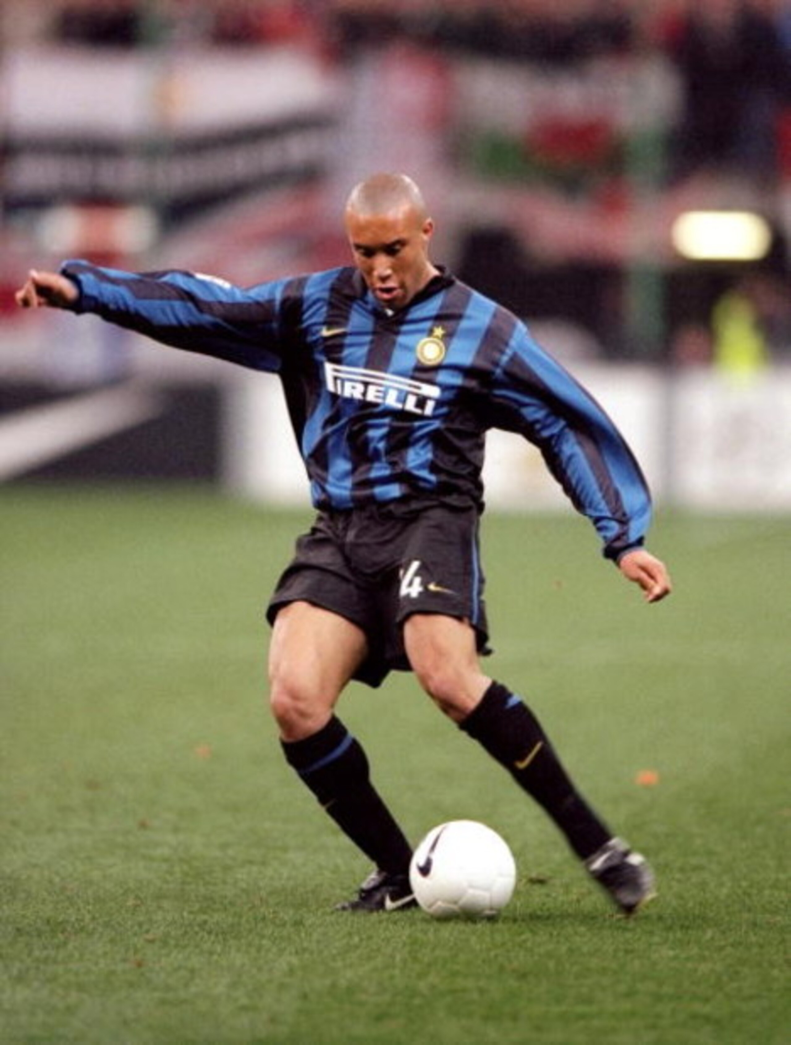 17 Mar 1999:  Mikael Silvestre of Inter Milan in action against Manchester United in the UEFA Champions League quarter-final second leg match at the San Siro in Milan, Italy. United went through 3-1 on aggregate after a 1-1 draw on the night.  \ Mandatory