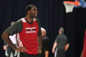 NASSAU, BAHAMAS - OCTOBER 3:  Greg Oden #20 of the Miami Heat participate in Training Camp on October 3, 2013 at Atlantis Resort in Nassau, Bahamas. NOTE TO USER: User expressly acknowledges and agrees that, by downloading and or using this photograph, Us