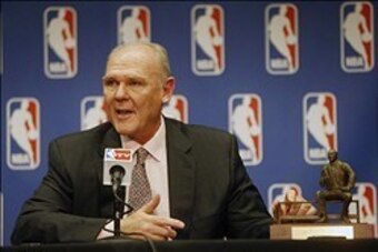 May 8, 2013; Denver, CO, USA; Denver Nuggets head coach George Karl during the press conference announcing him NBA coach of the year at the Pepsi Center.  Mandatory Credit: Chris Humphreys-USA TODAY Sports