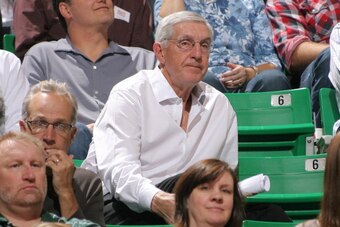 SALT LAKE CITY, UT - OCTOBER 31:  Former Head Coach of the Utah Jazz Jerry Sloan watches the Utah Jazz play the Dallas Mavericks at Energy Solutions Arena on October 31, 2012 in Salt Lake City, Utah. NOTE TO USER: User expressly acknowledges and agrees th