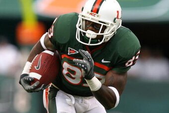 MIAMI - OCTOBER 25:  Wide receiver Sam Shields #83 of the Miami Hurricanes looks for room to run while taking on the Wake Forest Demon Decons at Dolphin Stadium on October 25, 2008 in Miami, Florida. Miami defeated Wake Forest 16-10.  (Photo by Doug Benc/