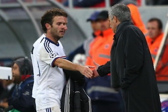 BUCHAREST, ROMANIA - OCTOBER 01: Juan Mata (L) of Chelsea shakes hands with manager Jose Mourinho (R) after being substituted during the UEFA Champions League Group E Match between FC Steaua Bucuresti and Chelsea at the National Arena Stadium on October 1 BUCHAREST, ROMANIA - OCTOBER 01: Juan Mata (L) of Chelsea shakes hands with manager Jose Mourinho (R) after being substituted during the UEFA Champions League Group E Match between FC Steaua Bucuresti and Chelsea at the National Arena Stadium on October 1