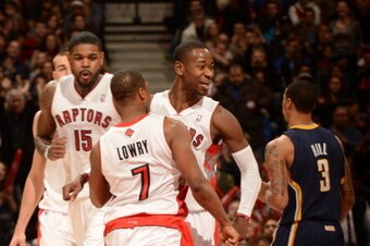 TORONTO, CANADA - January 1: Terrence Ross #31 of the Toronto Raptors celebrates during the game against the Indiana Pacers on January 1, 2014 at the Air Canada Centre in Toronto, Ontario, Canada.  NOTE TO USER: User expressly acknowledges and agrees that