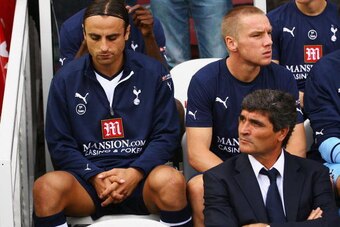 MIDDLESBROUGH, UNITED KINGDOM - AUGUST 16:  Dimitar Berbatov of Tottenham Hotspur looks on from the bench during the Barclays Premier League match bewteen Middlesbrough and Tottenham Hotspur at the Riverside Stadium on August 16, 2008 in Middlesbrough, En