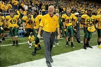 Dec 20, 2013; Fargo, ND, USA; North Dakota State Bison head coach Craig Bohl smiles during the fourth quarter against the New Hampshire Wildcats at FargoDome. North Dakota State defeated New Hampshire 52-14. Mandatory Credit: Brace Hemmelgarn-USA TODAY Sp