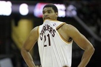 Dec 23, 2013; Cleveland, OH, USA; Cleveland Cavaliers center Andrew Bynum reacts in the second quarter against the Detroit Pistons at Quicken Loans Arena. Mandatory Credit: David Richard-USA TODAY Sports