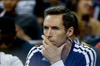 Nov 8, 2013; New Orleans, LA, USA;  Los Angeles Lakers guard Steve Nash sits on the bench during the second half of a game against the New Orleans Pelicans at New Orleans Arena. The Pelicans defeated the Lakers 96-85. Mandatory Credit: Derick E. Hingle-US
