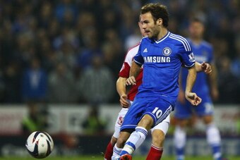 SWINDON, ENGLAND - SEPTEMBER 24:  Juan Mata of Chelsea in action during the Capital One Cup Third Round match between Swindon Town and Chelsea at County Ground on September 24, 2013 in Swindon, England.  (Photo by Michael Steele/Getty Images)
