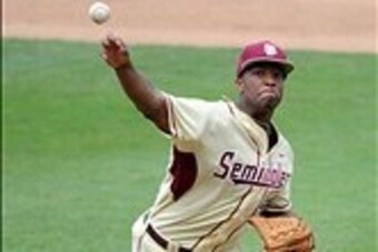 Jun 9, 2013; Tallahassee, FL, USA; Florida State Seminoles pitcher Jameis Winston (44) pitches the ball during the game against the Indiana Hoosiers during the Tallahassee super regional of the 2013 NCAA baseball tournament at Dick Howser Stadium. Mandato