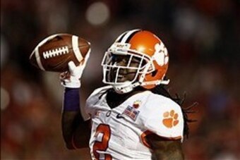 Jan 3, 2014; Miami Gardens, FL, USA; Clemson Tigers wide receiver Sammy Watkins (2) reacts after scoring a touchdown against the Ohio State Buckeyes in the first half of the 2014 Orange Bowl college football game at Sun Life Stadium. Mandatory Credit: Rob