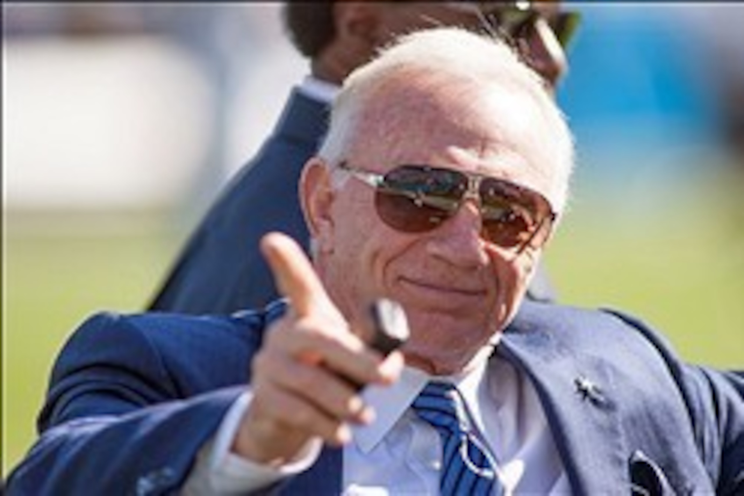 Oct 21, 2012; Charlotte, NC, USA; Dallas Cowboys owner Jerry Jones point to the fans prior to the game against the Carolina Panthers at Bank of America Stadium. Mandatory Credit: Jeremy Brevard-USA TODAY Sports