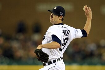 DETROIT, MI - OCTOBER 16:  Doug Fister #58 of the Detroit Tigers pitches against the Boston Red Sox during Game Four of the American League Championship Series at Comerica Park on October 16, 2013 in Detroit, Michigan.  (Photo by Jamie Squire/Getty Images