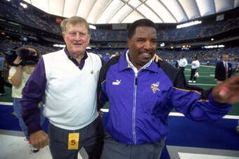 1 Oct 2000: Owner Red McCombs and Head Coach Dennis Green of the Minnesota Vikings walks off the field during a game against the Detroit Lions at the Silverdome in Pontiac, Michigan. The Vikings defeated the Lions 24-31.Mandatory Credit: Tom Pidgeon  /All
