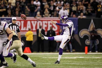 NEW ORLEANS - JANUARY 24: Chris Kluwe #5 of the Minnesota Vikings punts the ball against the New Orleans Saints during the NFC Championship Game at the Louisiana Superdome on January 24, 2010 in New Orleans, Louisiana. (Photo by Jed Jacobsohn/Getty Imag NEW ORLEANS - JANUARY 24: Chris Kluwe #5 of the Minnesota Vikings punts the ball against the New Orleans Saints during the NFC Championship Game at the Louisiana Superdome on January 24, 2010 in New Orleans, Louisiana. (Photo by Jed Jacobsohn/Getty Imag