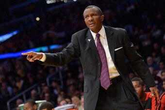 LOS ANGELES, CA - DECEMBER 8: Dwane Casey of the Toronto Raptors during a game against the Los Angeles Lakers on December 8, 2013 at STAPLES Center in Los Angeles, California. NOTE TO USER: User expressly acknowledges and agrees that, by downloading and/o