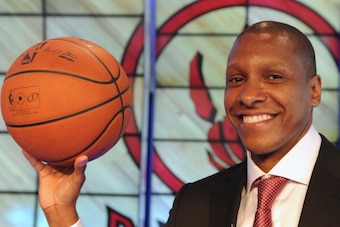 TORONTO, CANADA - June 5:  New Raptors GM Masai Ujiri  Press Conference on June 5, 2013 at the Air Canada Centre in Toronto, Ontario, Canada. NOTE TO USER: User expressly acknowledges and agrees that, by downloading and or using this Photograph, user is c