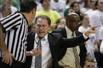 Jan 7, 2014; East Lansing, MI, USA; Michigan State Spartans head coach Tom Izzo yells during the first half against the Ohio State Buckeyes at Jack Breslin Student Events Center. Mandatory Credit: Raj Mehta-USA TODAY Sports