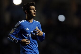 XATIVA, SPAIN - DECEMBER 07:  Alvaro Morata of Real Madrid looks on during the Copa del Rey, Round of 32 match between Olimpic de Xativa and Real Madrid at Estadio La Murta on December 07, 2013 in Xativa, Spain.  (Photo by Manuel Queimadelos Alonso/Getty 