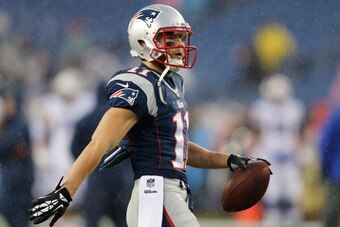 FOXBORO, MA - DECEMBER 29: Julian Edelman #11 of the New England Patriots walks into position before a game with the Buffalo Bills at Gillette Stadium on December 29, 2013 in Foxboro, Massachusetts. (Photo by Jim Rogash/Getty Images)