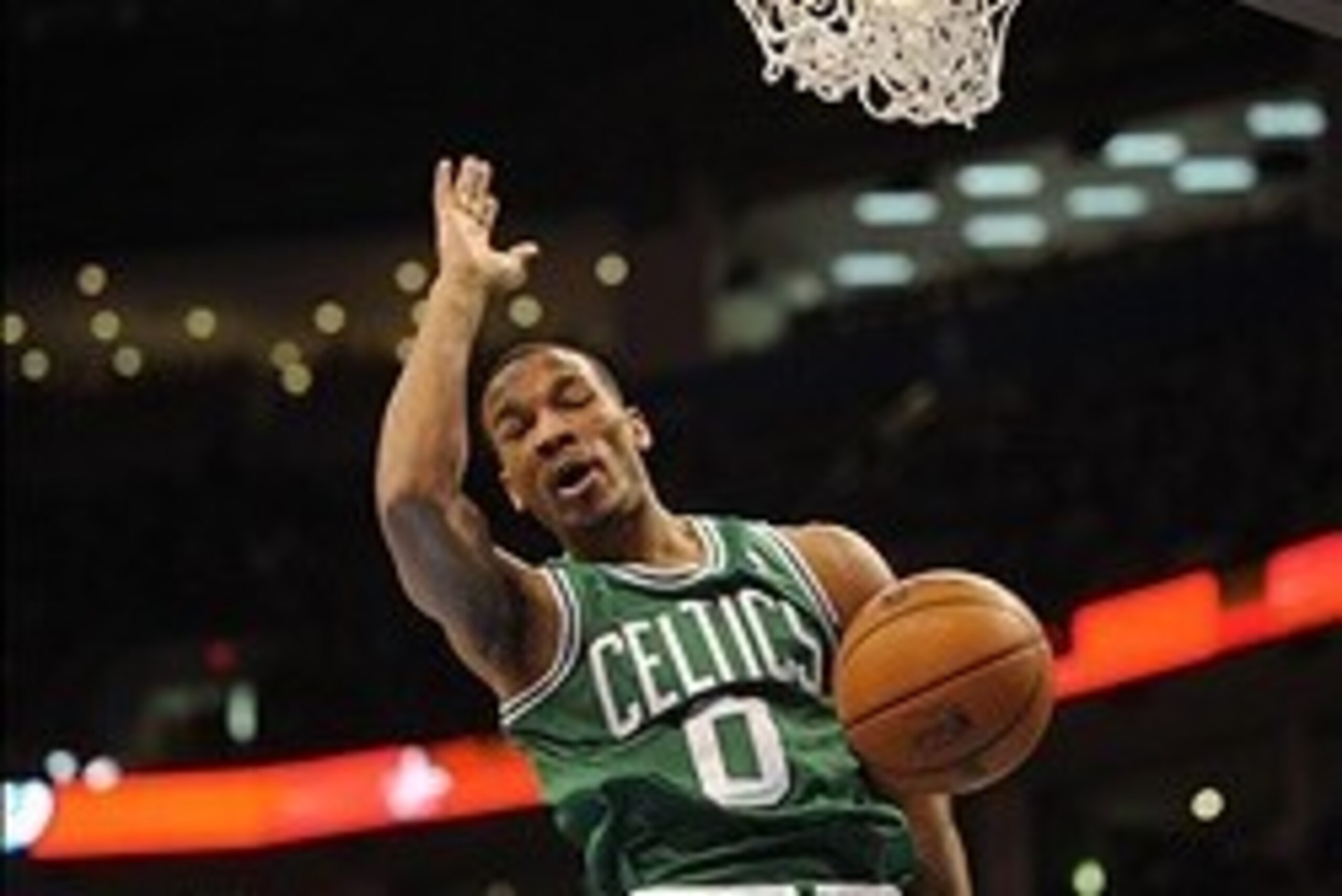 Jan 5, 2014; Oklahoma City, OK, USA; Boston Celtics point guard Avery Bradley (0) dunks the ball against the Oklahoma City Thunder during the first quarter at Chesapeake Energy Arena. Mandatory Credit: Mark D. Smith-USA TODAY Sports