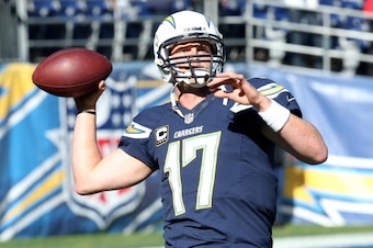 SAN DIEGO, CA - DECEMBER 29:  Quarterback Philip Rivers #17 of the San Diego Chargers warms up for the game with the Kansas City Chiefs at Qualcomm Stadium on December 29, 2013 in San Diego, California.  (Photo by Stephen Dunn/Getty Images)